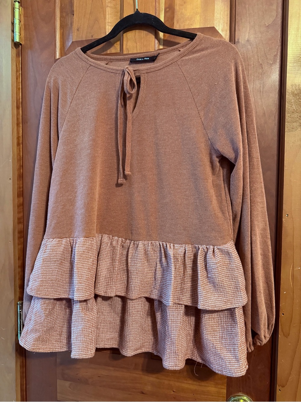 Doe & Rae Rust Tiered Ruffle Long-Sleeve Top